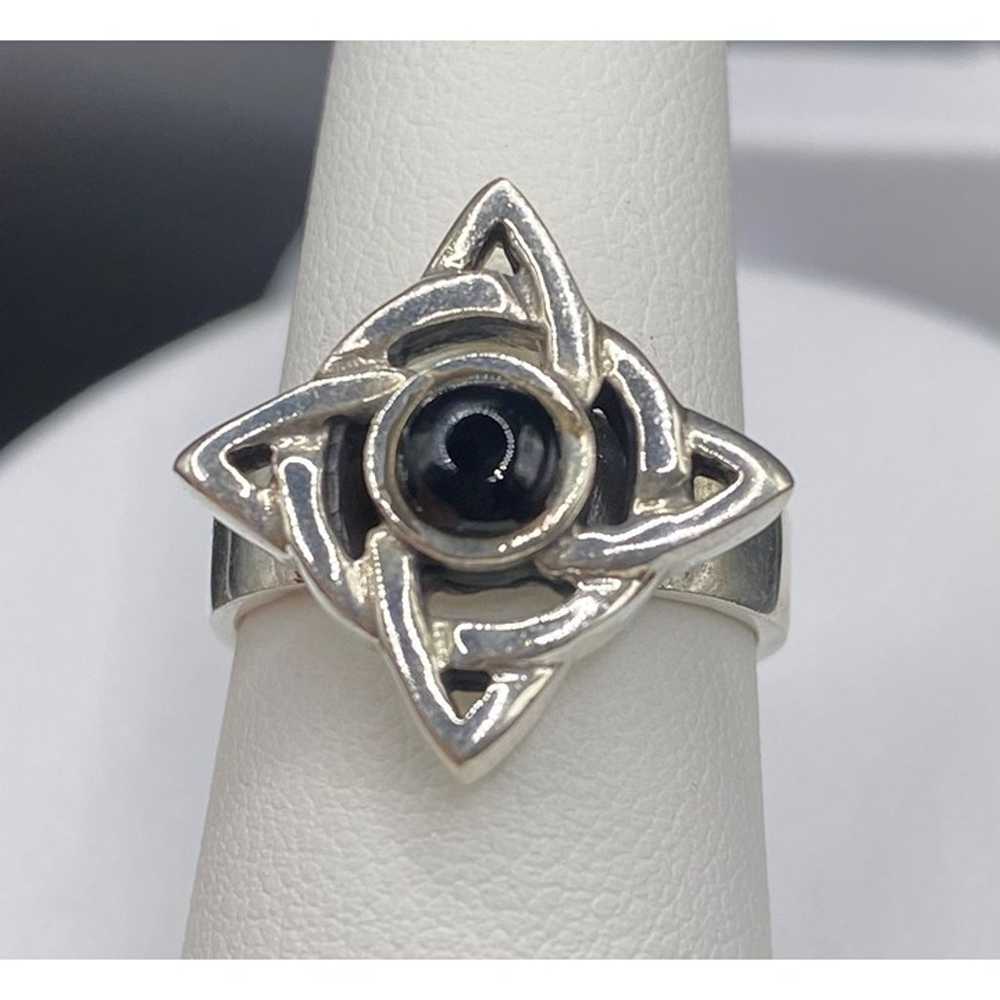 Sterling Vintage onyx Celtic ring - image 1