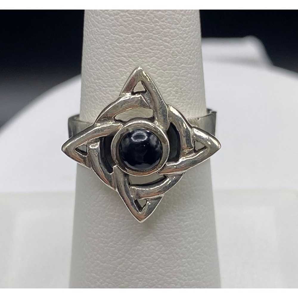 Sterling Vintage onyx Celtic ring - image 3