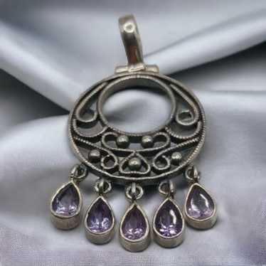 Vintage Sterling Filigree Amethyst Pendant