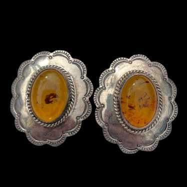 Handmade Vintage Amber Sterling Silver Earrings - image 1