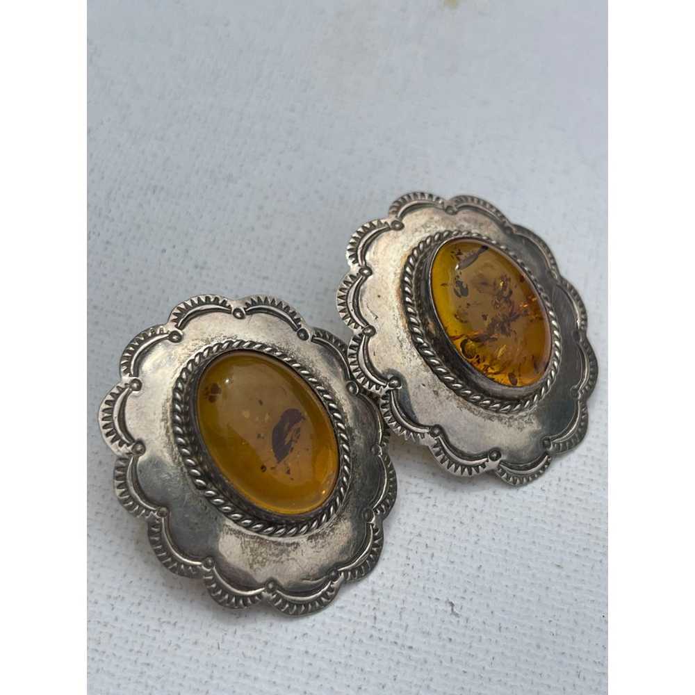 Handmade Vintage Amber Sterling Silver Earrings - image 2