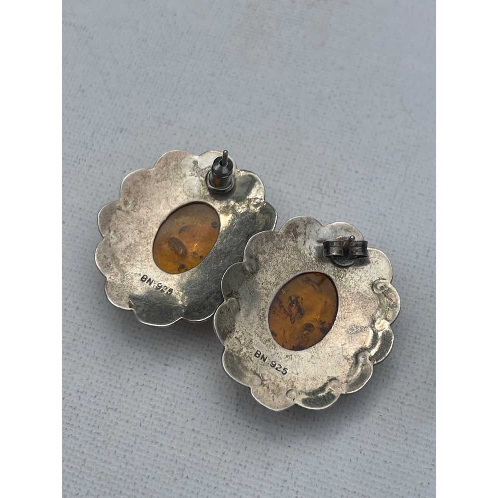 Handmade Vintage Amber Sterling Silver Earrings - image 3