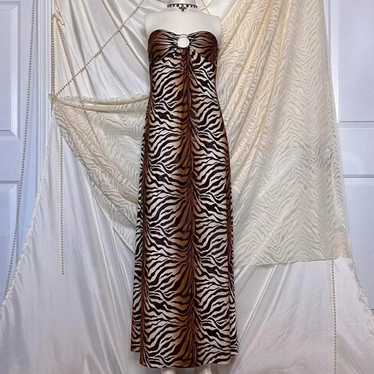 zebra print sleeveless maxi dress