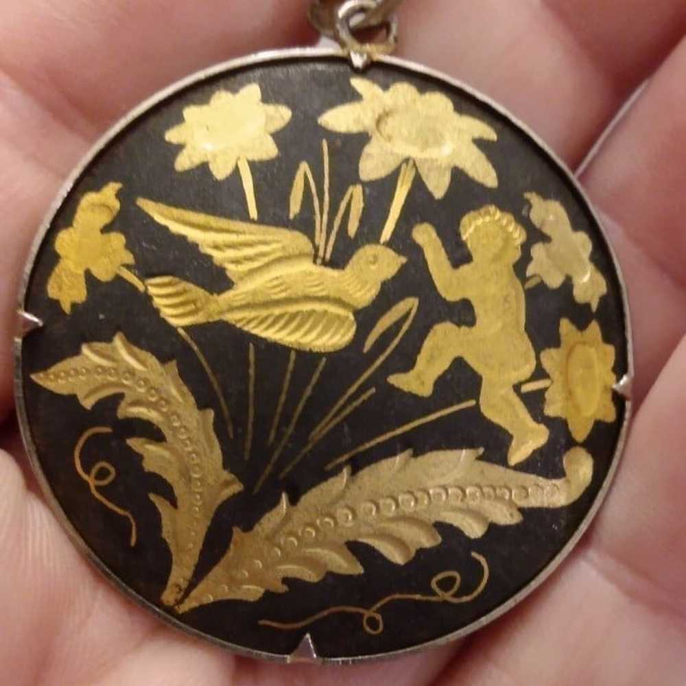 Set of Vintage Damascene Bird Bracelet and pendant - image 6