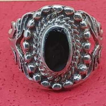 Vintage Sterling Silver Black Onyx Ring Size 5.5 - image 1