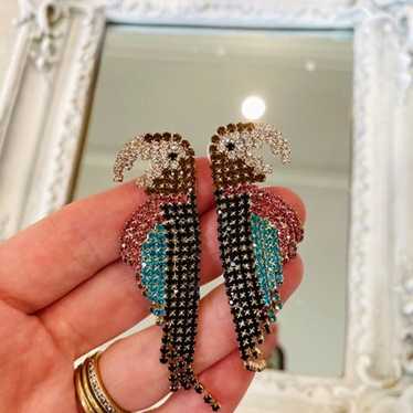 VINTAGE 1970’s Rhinestone PARROTS Earrings - image 1