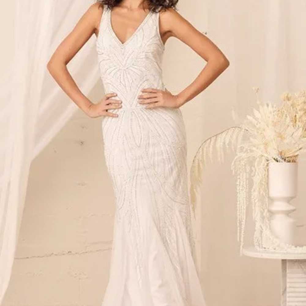 Make Them Marvel White Beaded Mermaid Maxi Dress - image 1