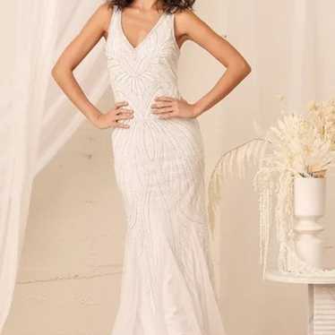 Make Them Marvel White Beaded Mermaid Maxi Dress