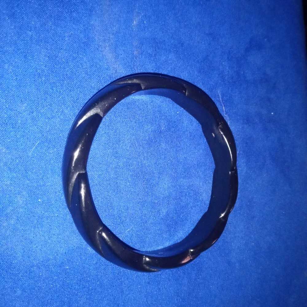 Vintage Black Bakelight Chunky Bangle - image 2