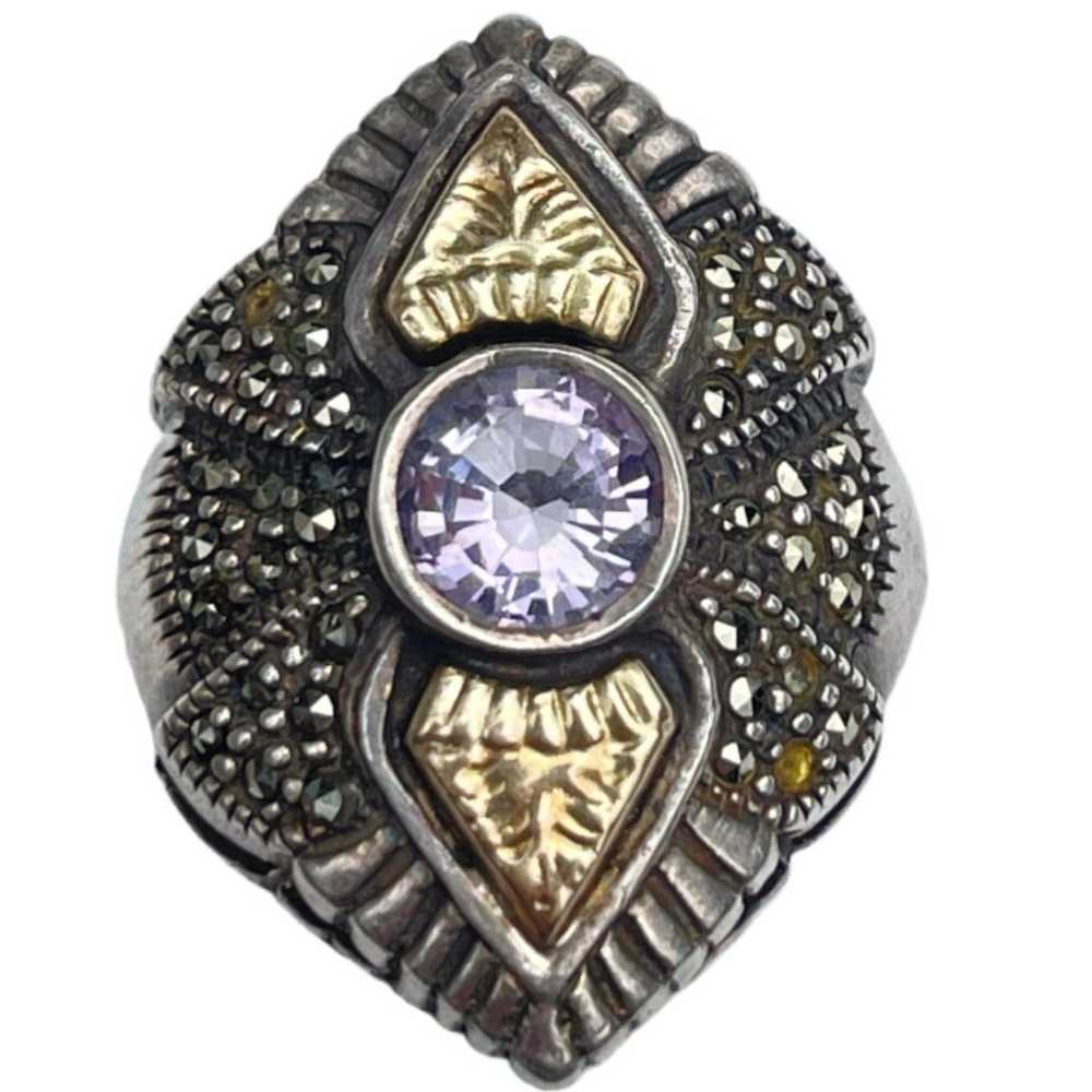 Vintage Amethyst 18k Gold and Sterling Silver Rin… - image 1