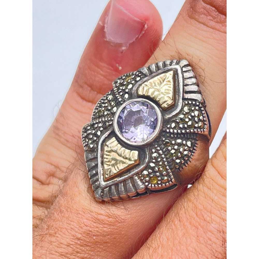 Vintage Amethyst 18k Gold and Sterling Silver Rin… - image 2