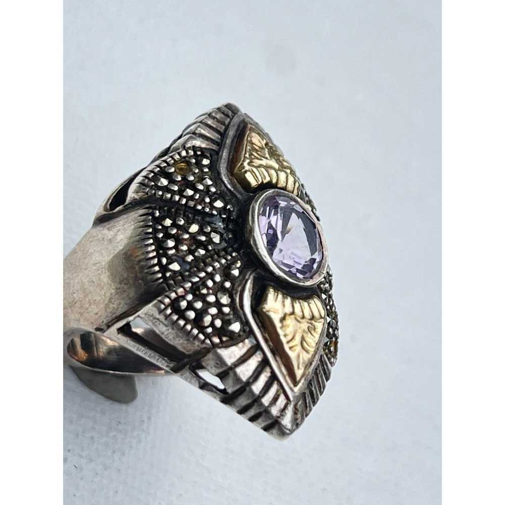 Vintage Amethyst 18k Gold and Sterling Silver Rin… - image 4