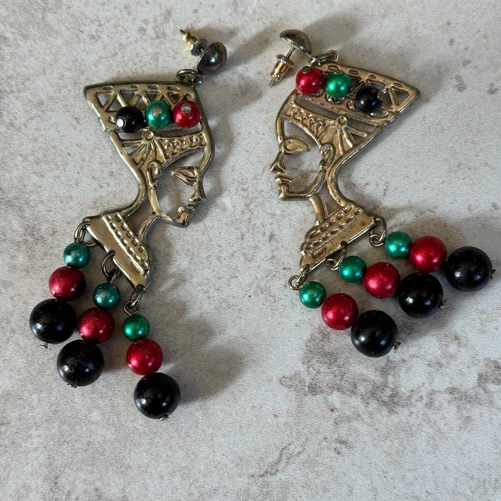 Earrings - Vintage 1980s - retro egyptian - image 1