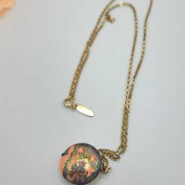 Vintage Signed gold chain circle Colisonne koi fi… - image 1