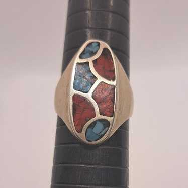 Vintage Navajo Crushed Turquoise Inlay Ring