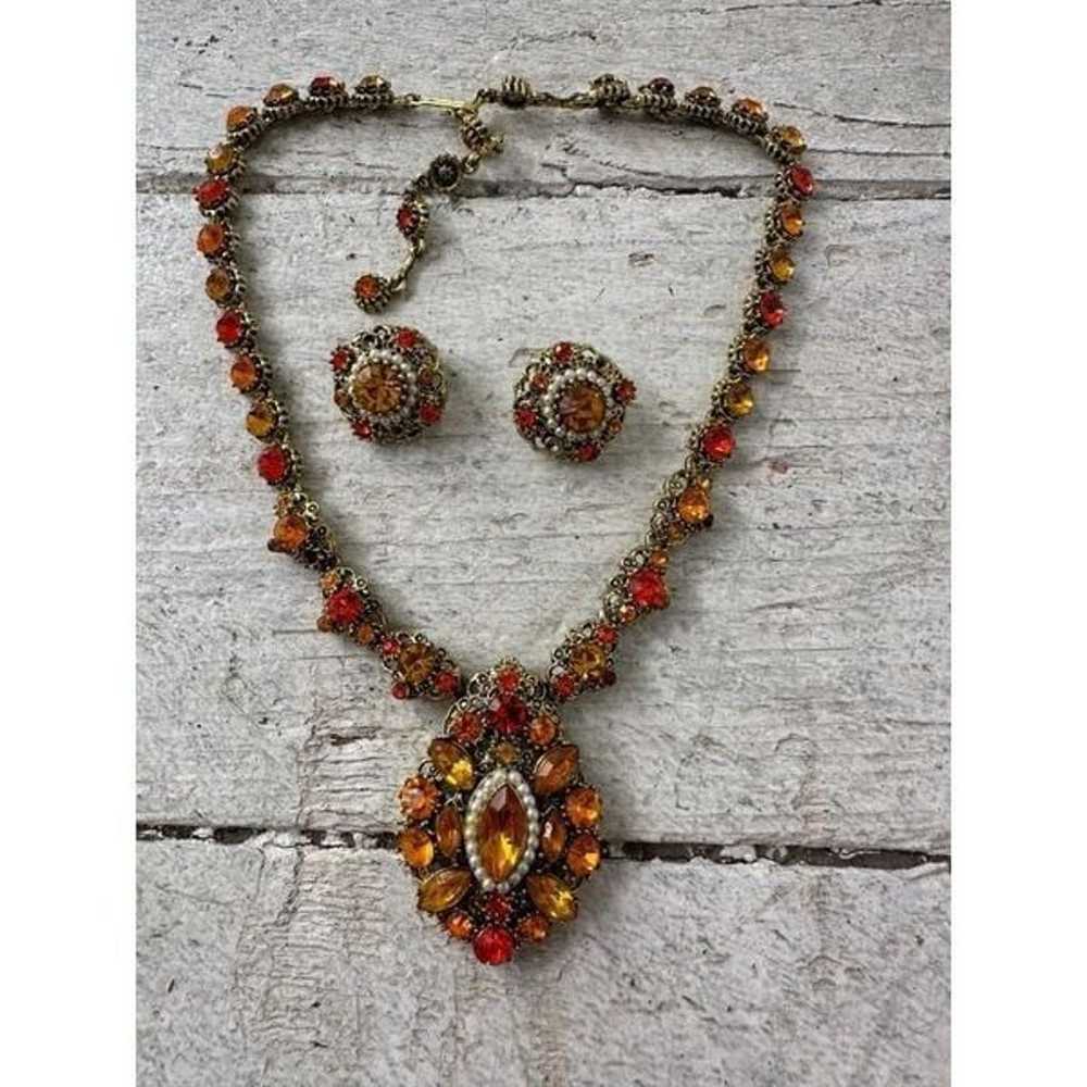 Vintage Dazzling Autumn Tone Rhinestone Necklace … - image 1