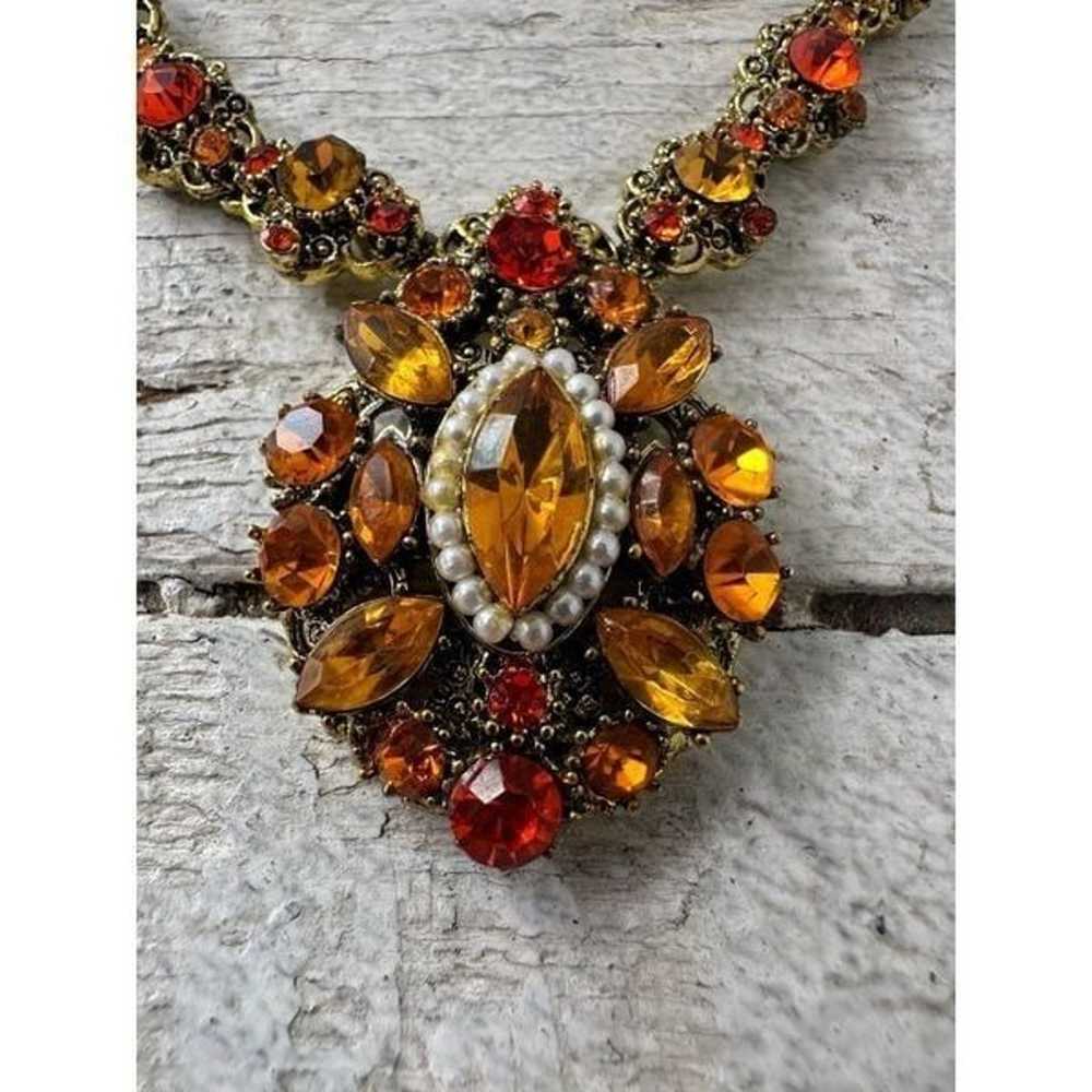 Vintage Dazzling Autumn Tone Rhinestone Necklace … - image 2