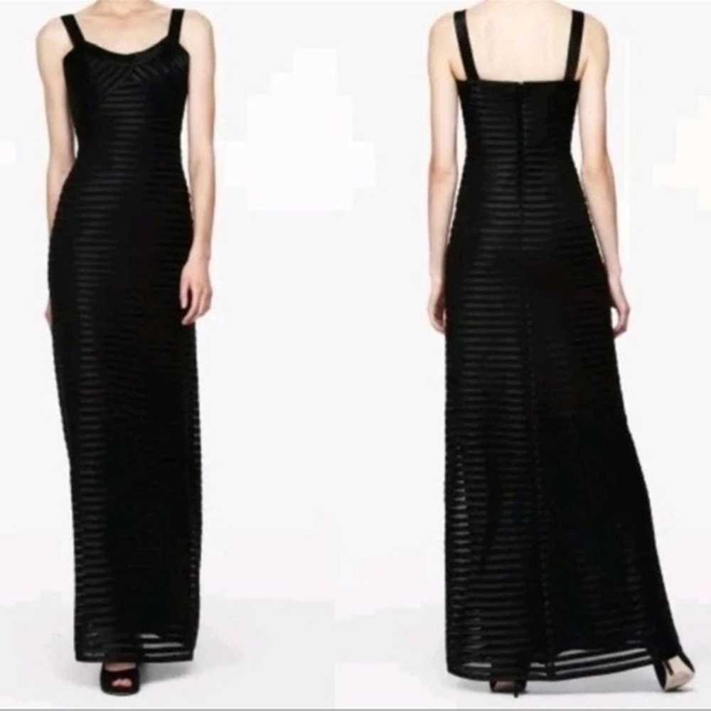 BCBGMaxAzria Black Satin Paneled Stripe Gown - image 1