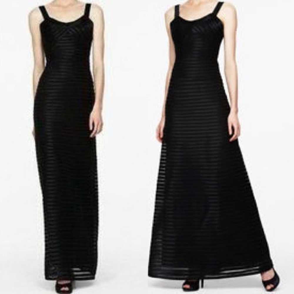 BCBGMaxAzria Black Satin Paneled Stripe Gown - image 2