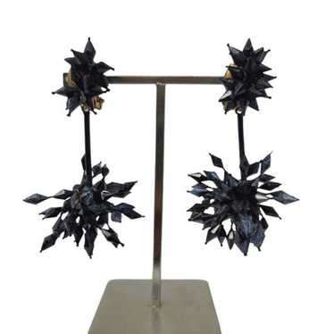 Vintage Black Spiky Cluster Clip-On Earrings | 2.… - image 1