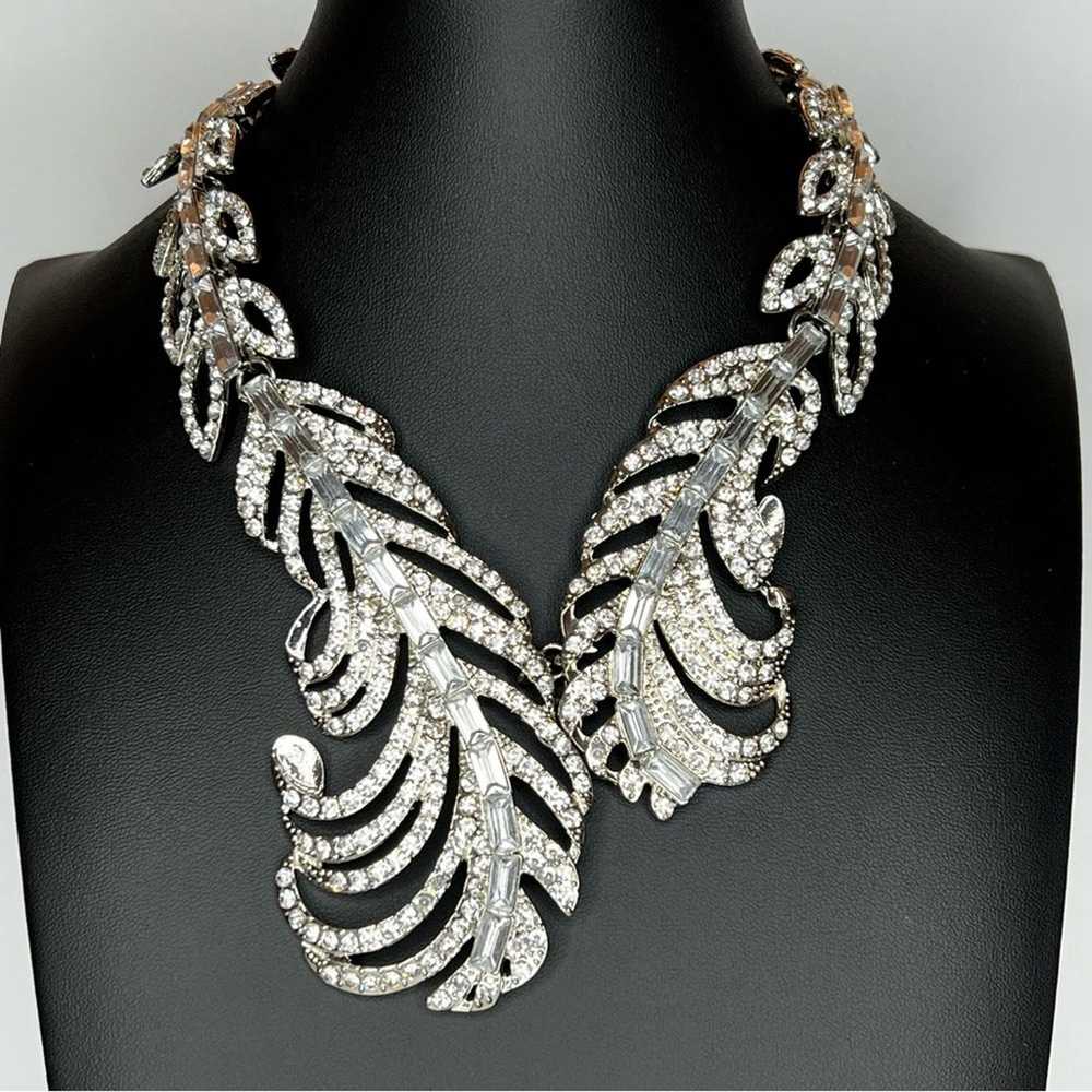 Vintage Inspired Glam Feather Rhinestone Silver T… - image 1