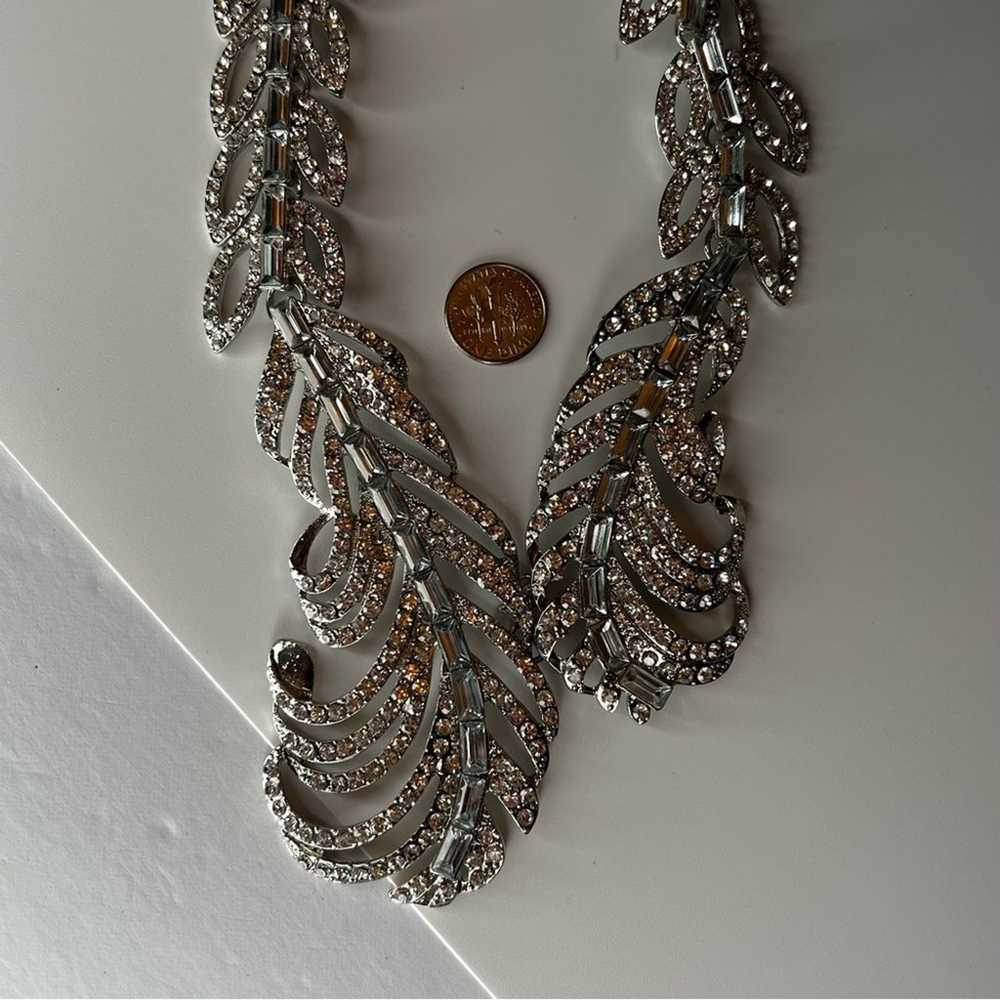 Vintage Inspired Glam Feather Rhinestone Silver T… - image 4