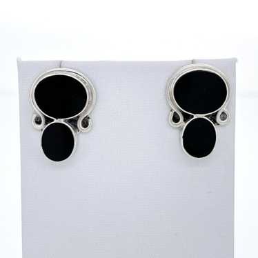 Vintage Southwest Sterling Silver 925 Onyx Earring