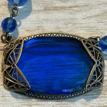 Vintage Art Deco Czech Blue Crystal Necklace