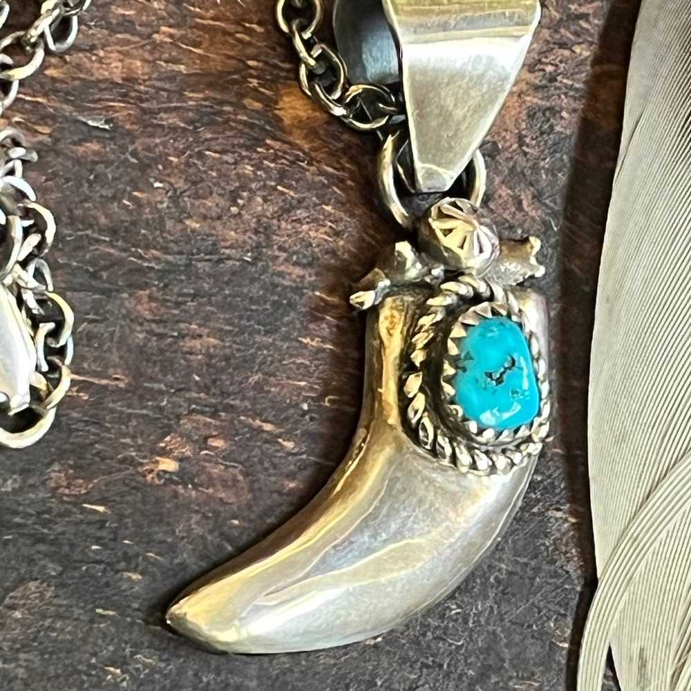 Vintage sterling and kingman turquoise claw penda… - image 4