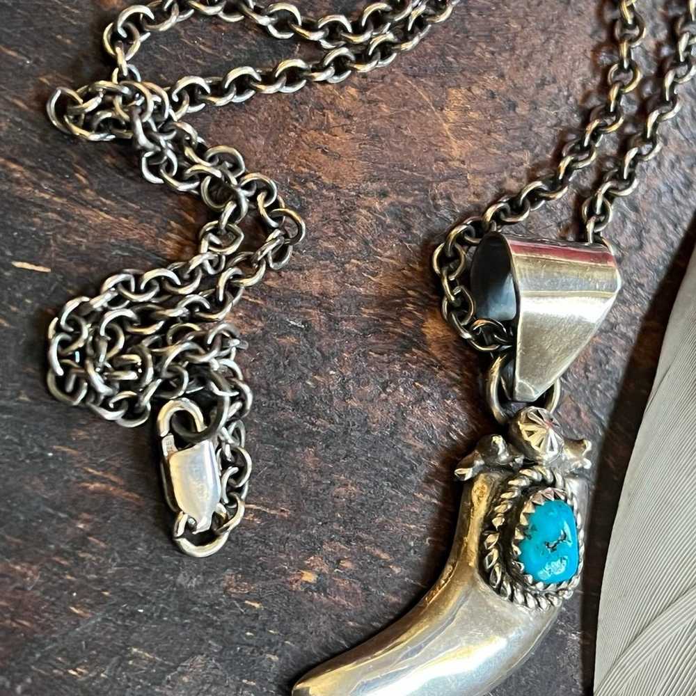 Vintage sterling and kingman turquoise claw penda… - image 7