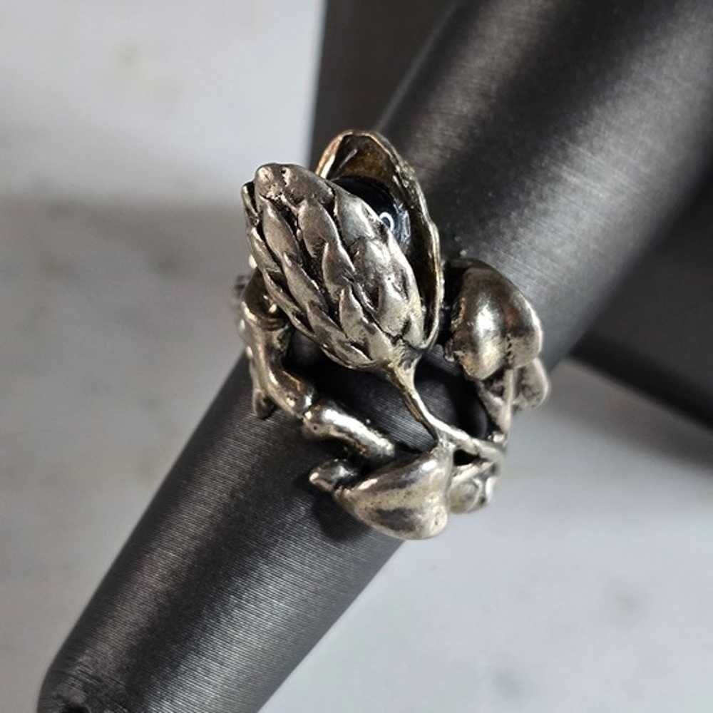 Womens Vintage Estate Sterling Silver Floral Ring… - image 1