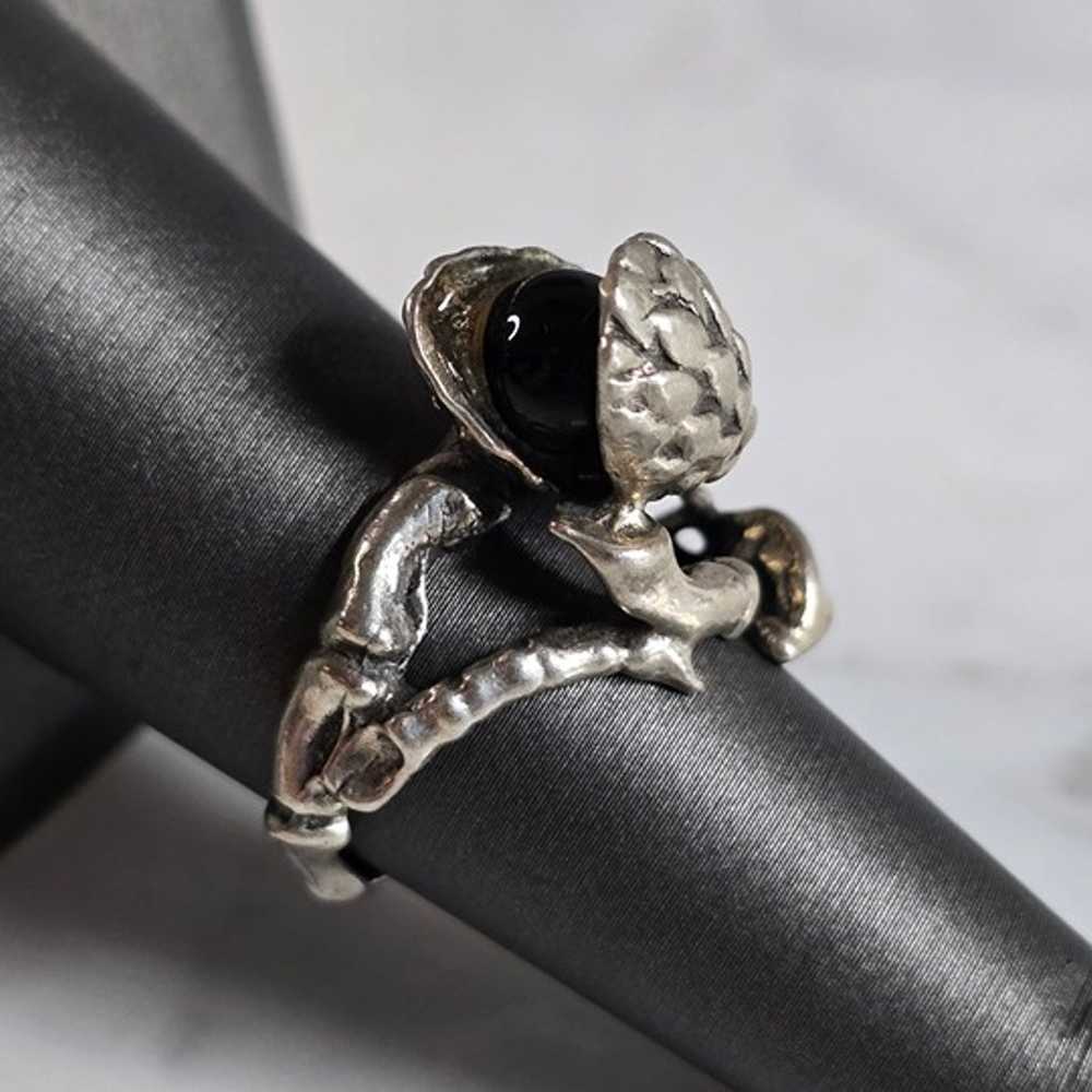 Womens Vintage Estate Sterling Silver Floral Ring… - image 2