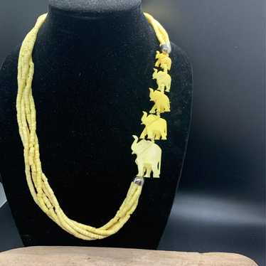 Vintage African Carved Elephant Necklace - image 1