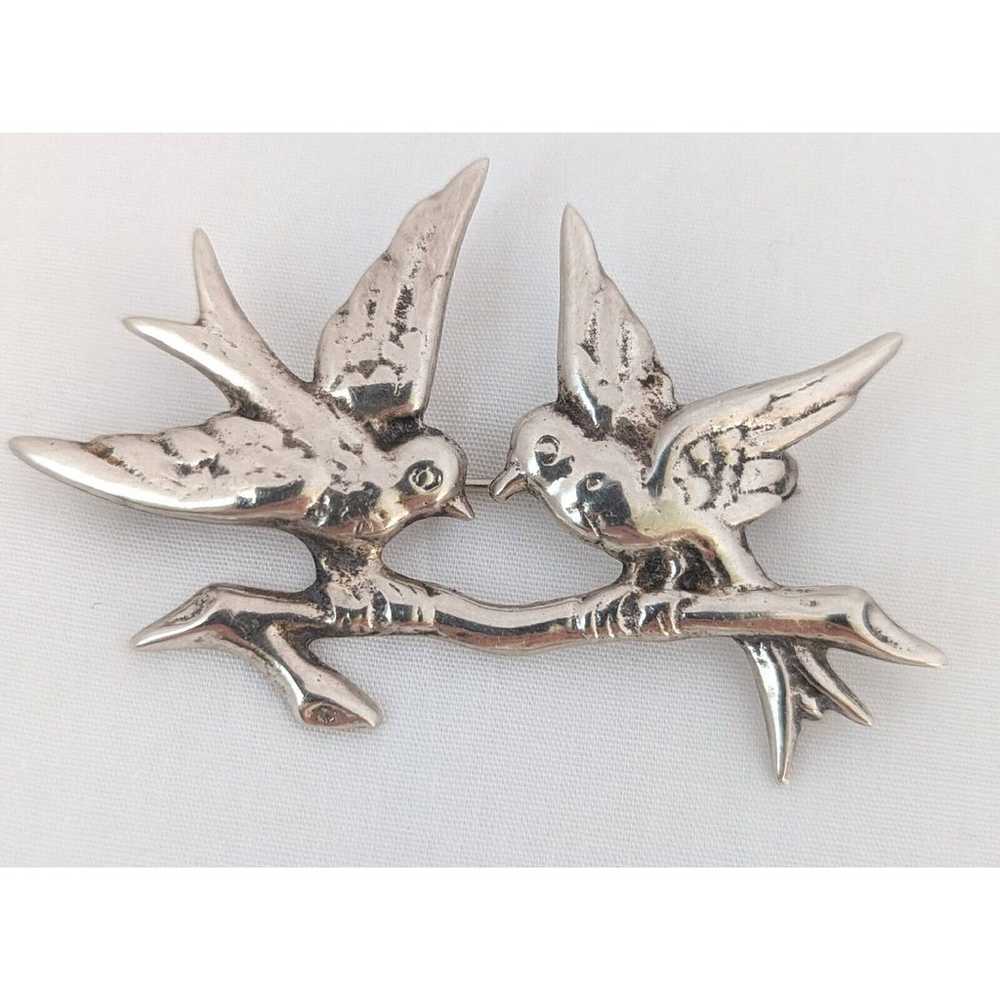 925 Signed Vintage Max Rieg Lovebirds Brooch Ster… - image 1