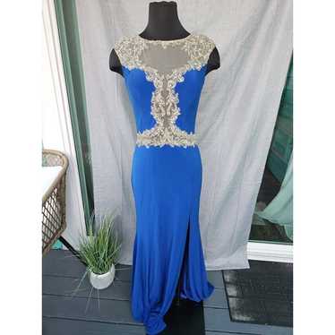 Cinderella Mermaid Evening Dress Blue Silver Bead… - image 1