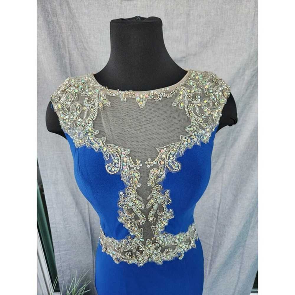 Cinderella Mermaid Evening Dress Blue Silver Bead… - image 2