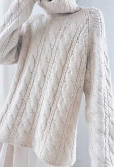 taupe cashmere cable knit turtleneck