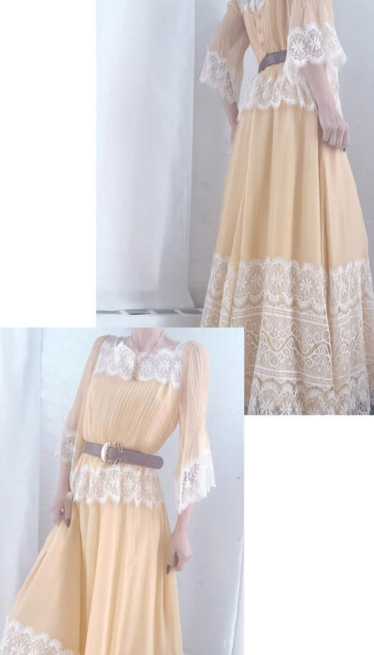 70s silk chiffon celestial yellow lace dress