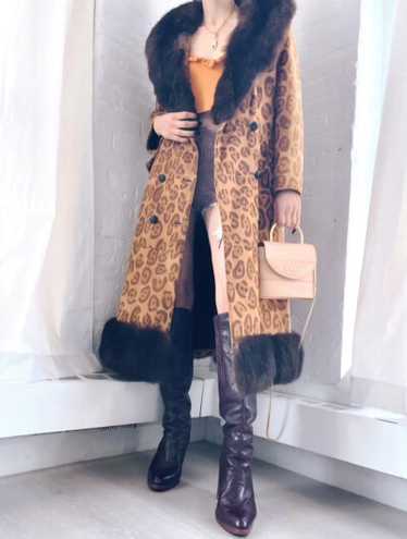 60s suede leopard & fur coat