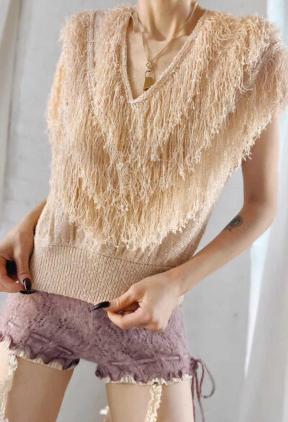 apricot fringe knit top - image 1