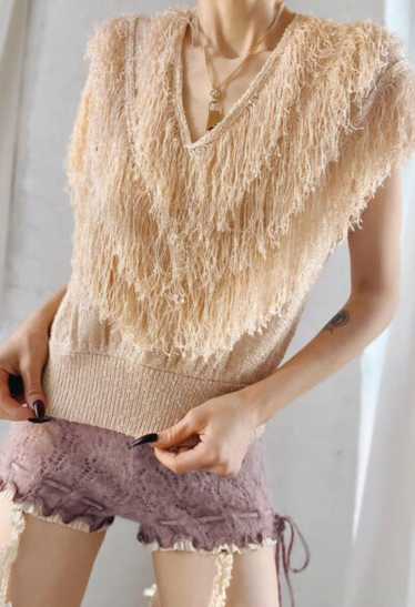 apricot fringe knit top - image 1