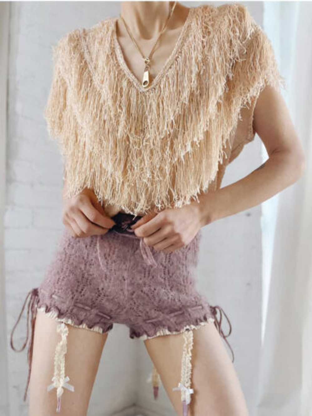 apricot fringe knit top - image 2