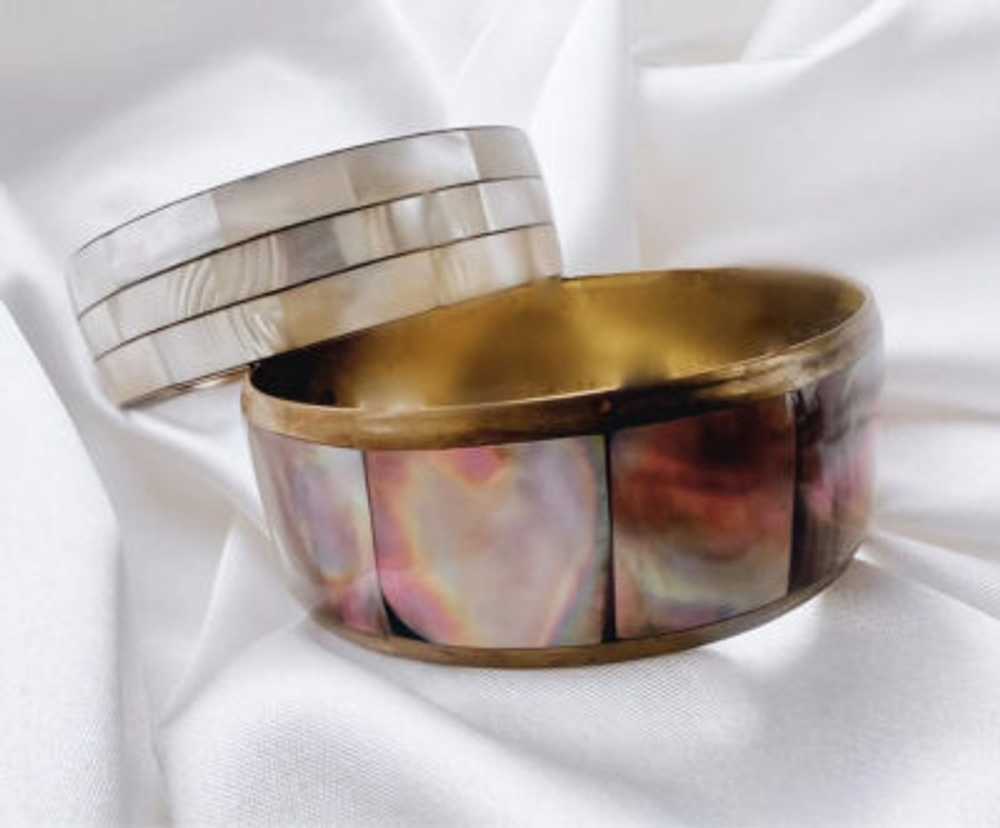 abalone mother of pearl & brass bracelet set - image 1