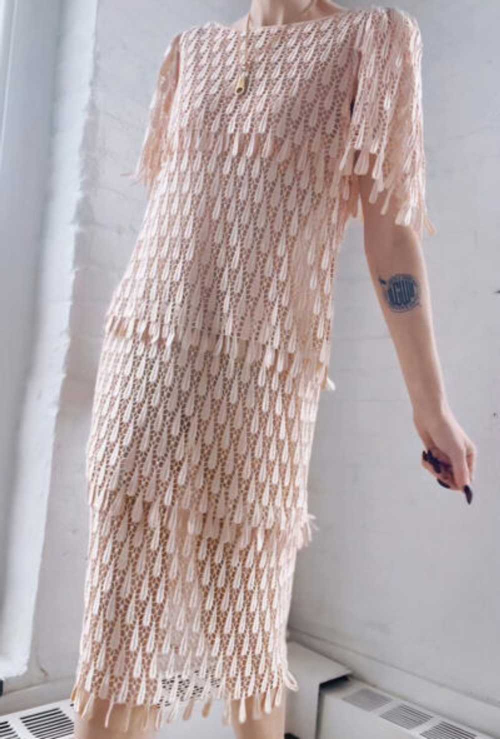 powder pink sheer scallop lace dress - image 4