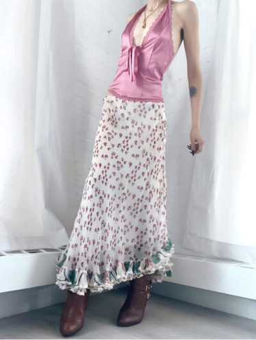 silk cherry print maxi skirt