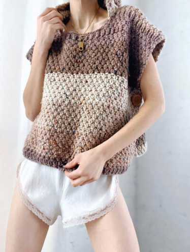 hooded oatmeal knit cape top