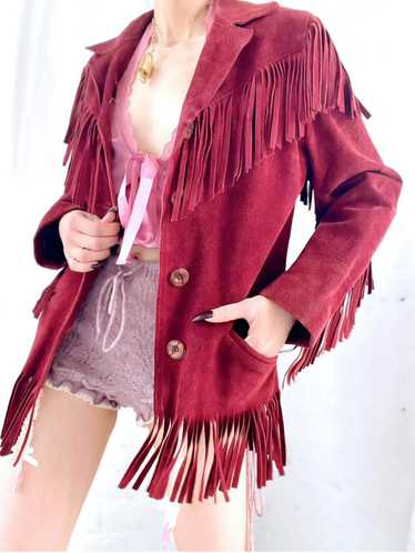 rare 70s burgundy suede fringe jacket