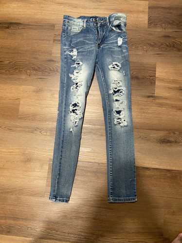 Streetwear Blue ripped denim skinny jeans