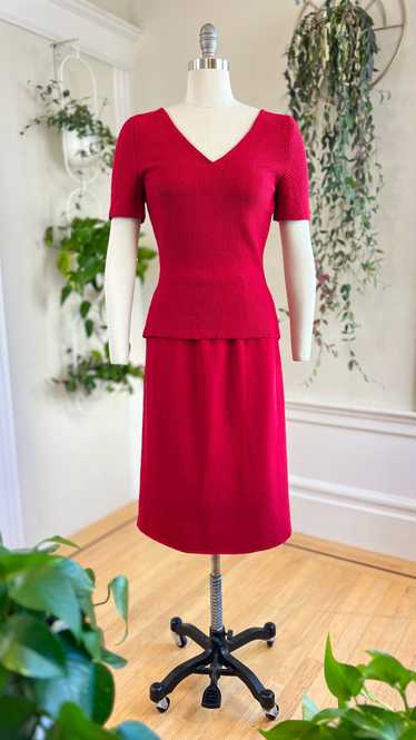 1950s Red Knit Wool Skirt Set | small/medium