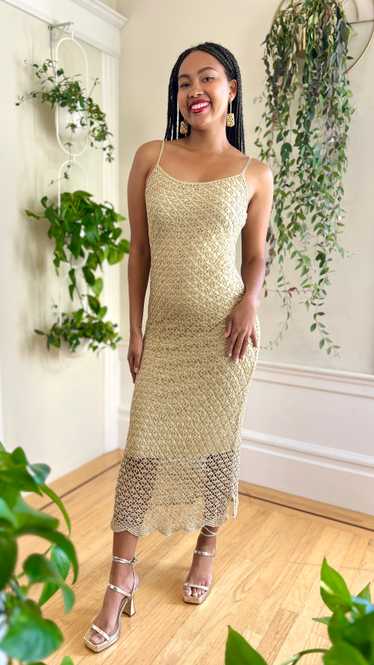 2000s CACHE Gold Crochet Party Dress | x-small/sma